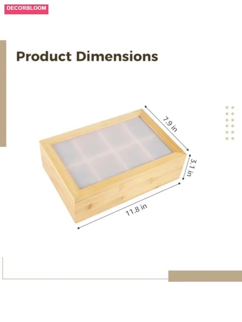 Wooden Tea Bag Organizer with Clear Lid, 8 Compartments Storage Box